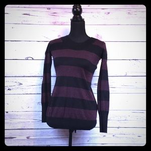 H&M Plumb and Black Striped Sweater Small